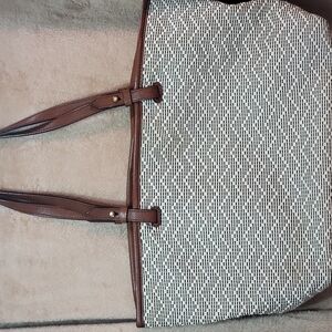 Brown and White Tote Bag